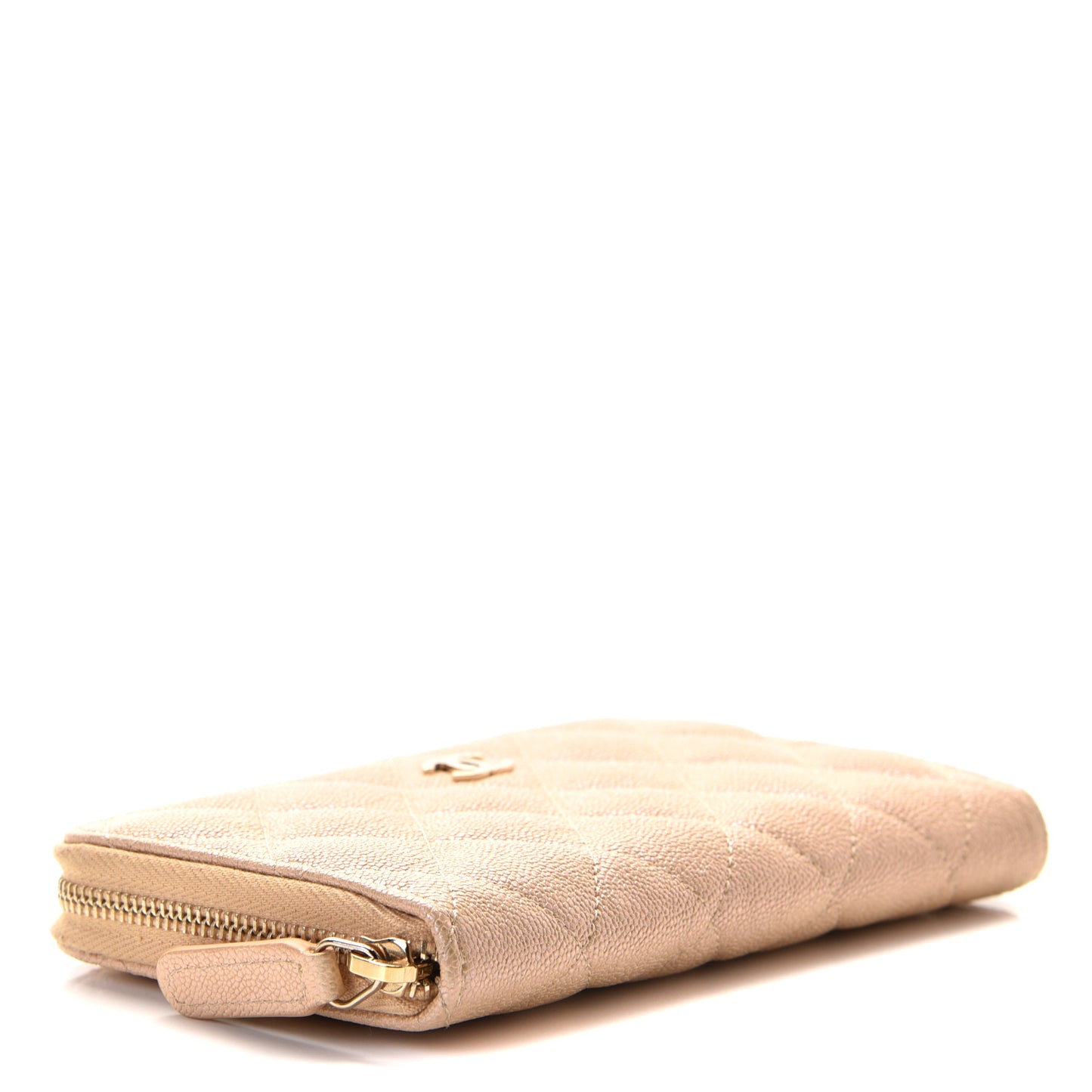 Iridescent Caviar Quilted Medium Zip Around Wallet Beige