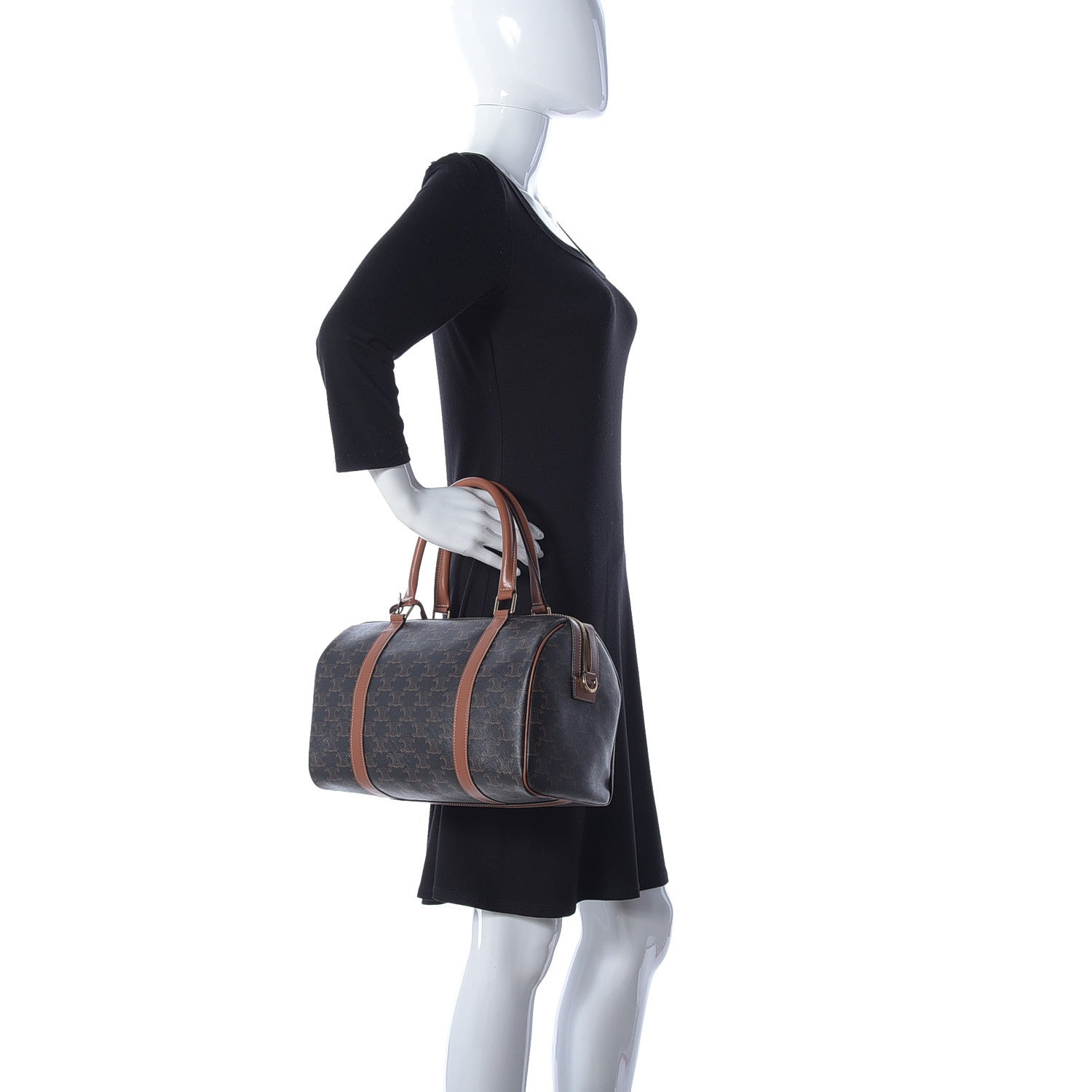 Celine Triomphe Canvas Calfskin Boston Bag Tan 3 of 10