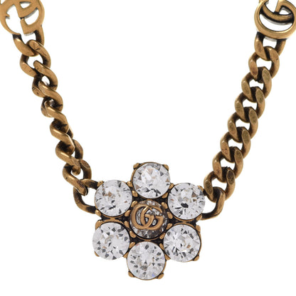 Gucci Crystal Embellished Double G Necklace Aged Gold 4 of 9