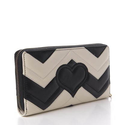 Gucci Calfskin Matelasse GG Marmont Zip Around Wallet Black White 3 of 6