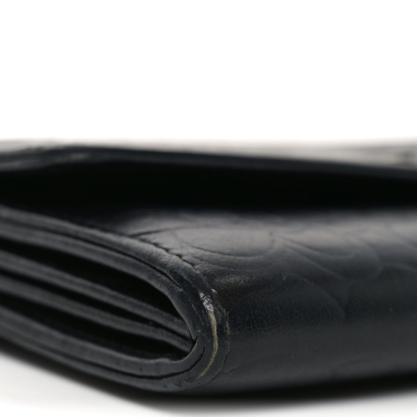 Lambskin Embossed Camellia Large Gusset Flap Wallet Black