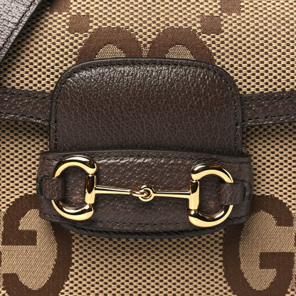 Gucci Monogram Jumbo GG Textured Dollar Calfskin Web Mini Horsebit 1955 Shoulder Bag Camel Ebony New Acero 8 of 10