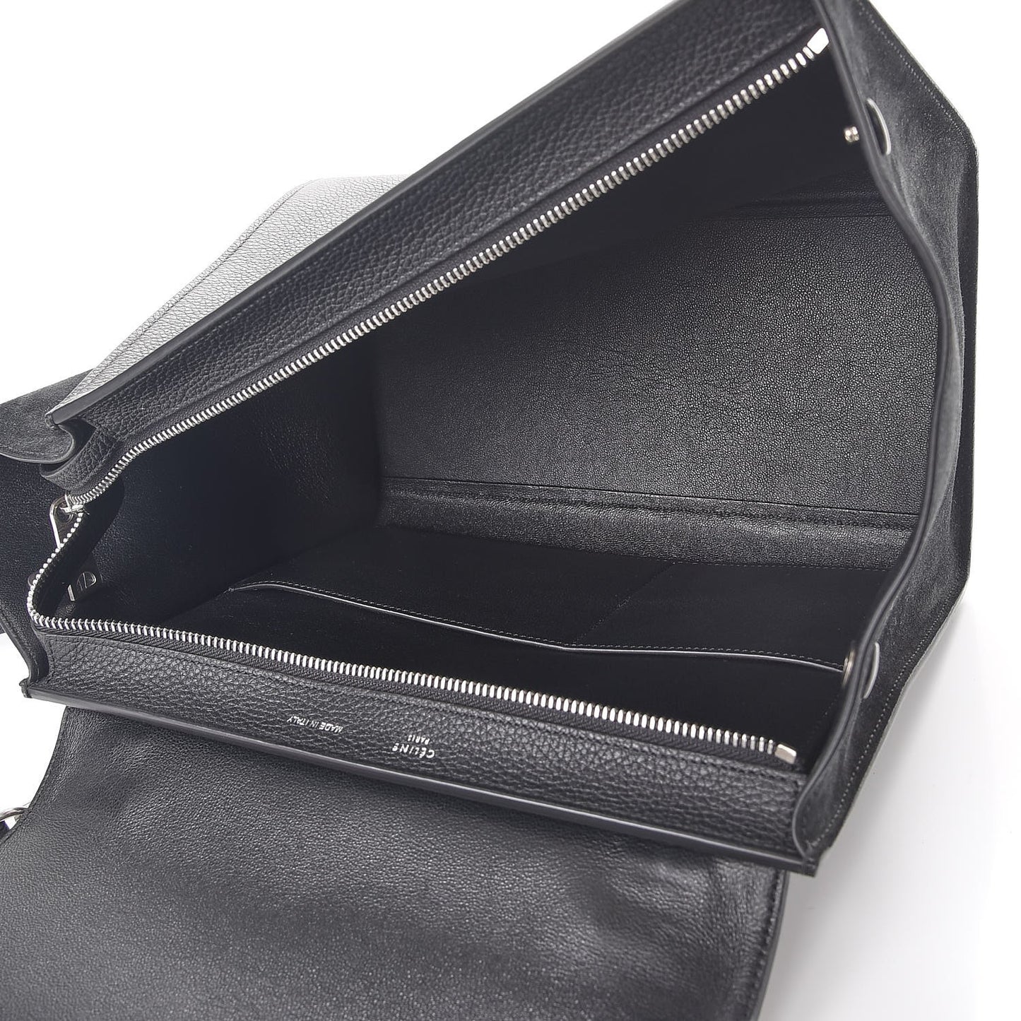Drummed Calfskin Suede Medium Trapeze Black