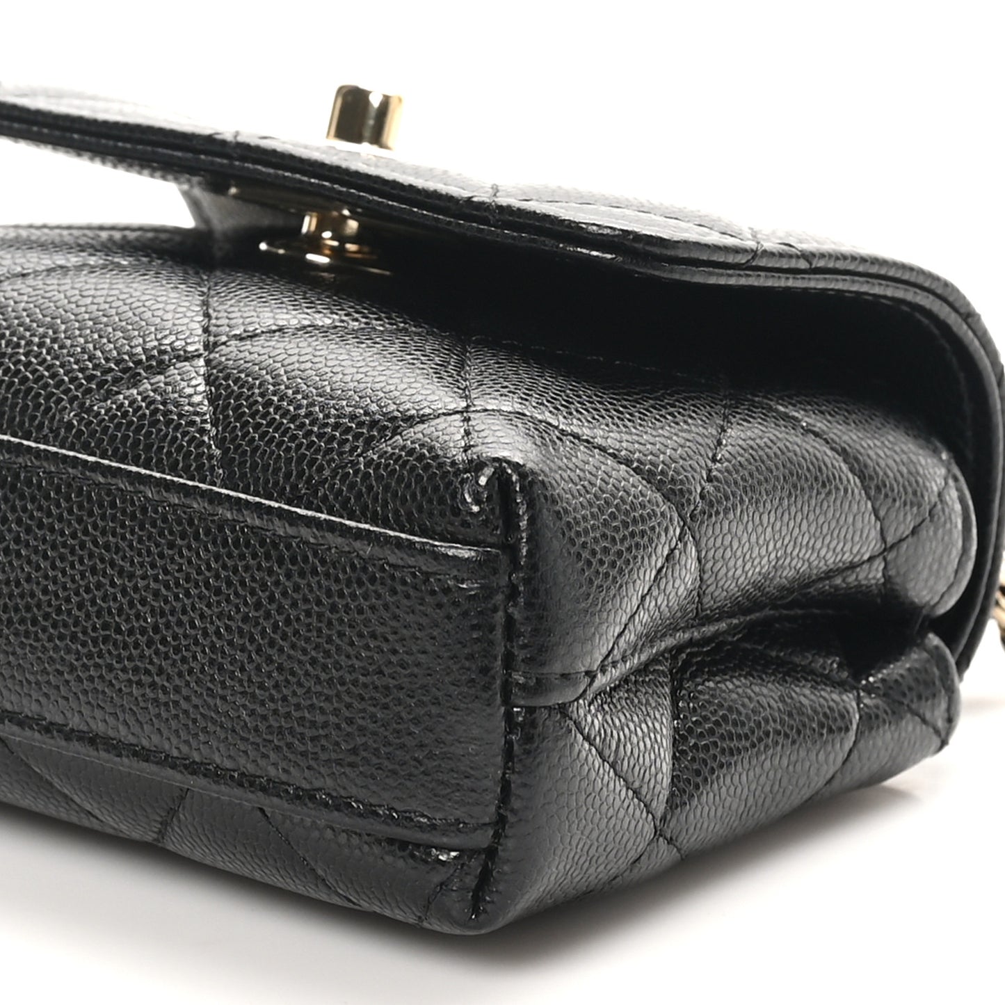 Caviar Quilted Nano Coco Handle Clutch With Chain Black