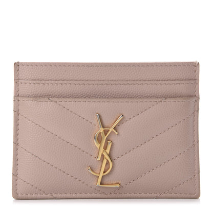 Saint Laurent Grain De Poudre Matelasse Chevron Monogram Credit Card Case Pale Pink 1 of 8