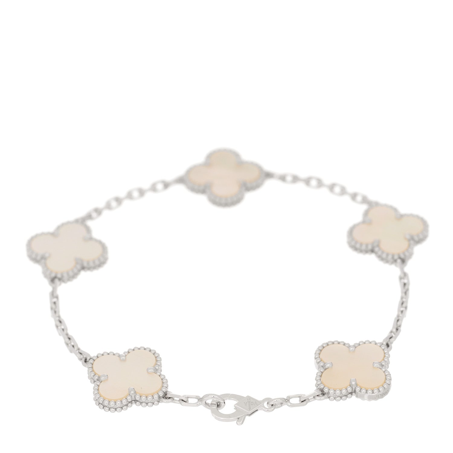 Van Cleef & Arpels 18K White Gold Mother of Pearl 5 Motifs Vintage Alhambra Bracelet 3 of 5