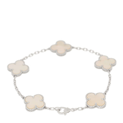 Van Cleef & Arpels 18K White Gold Mother of Pearl 5 Motifs Vintage Alhambra Bracelet 3 of 5