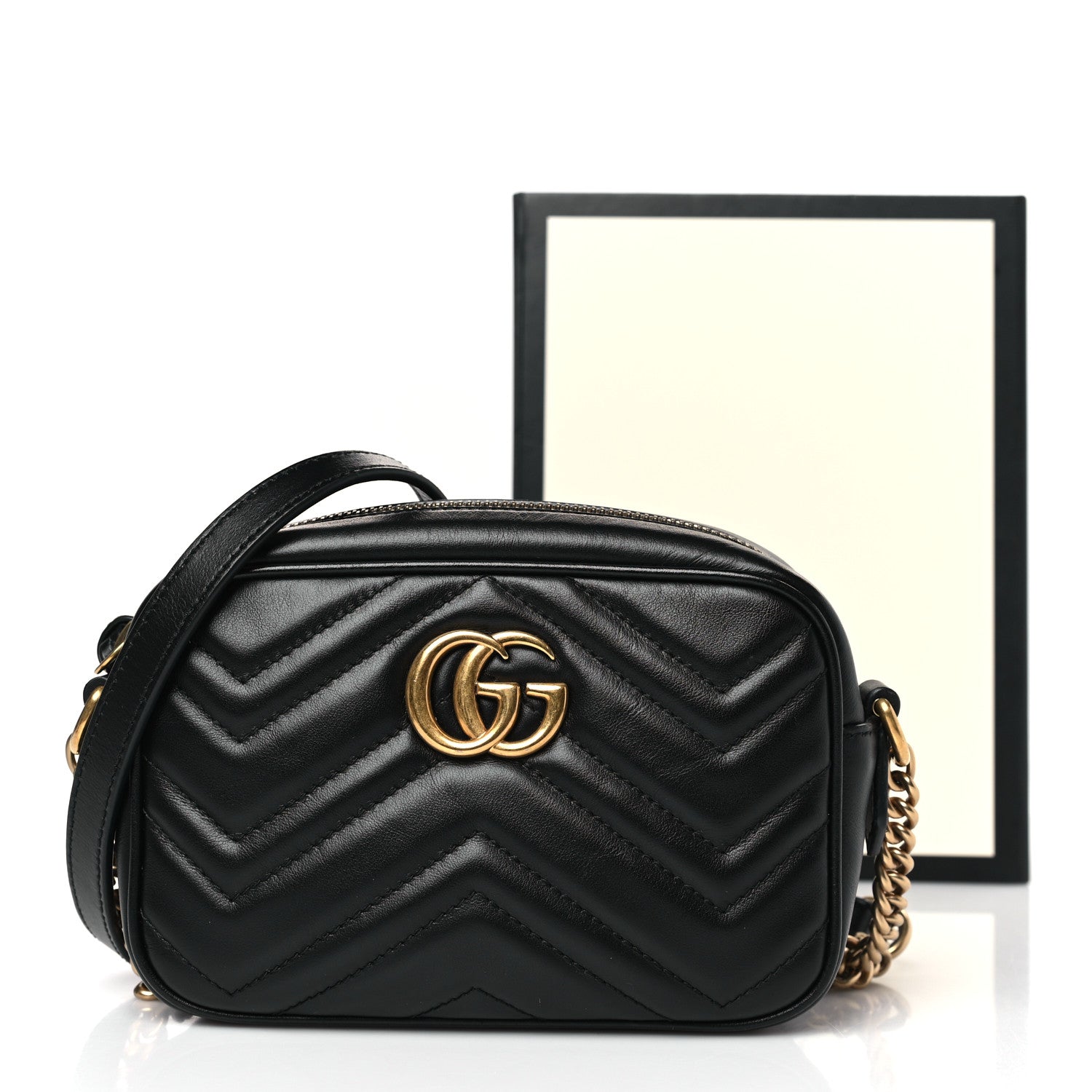 Gucci Calfskin Matelasse Mini GG Marmont Chain Shoulder Bag Black 11 of 11