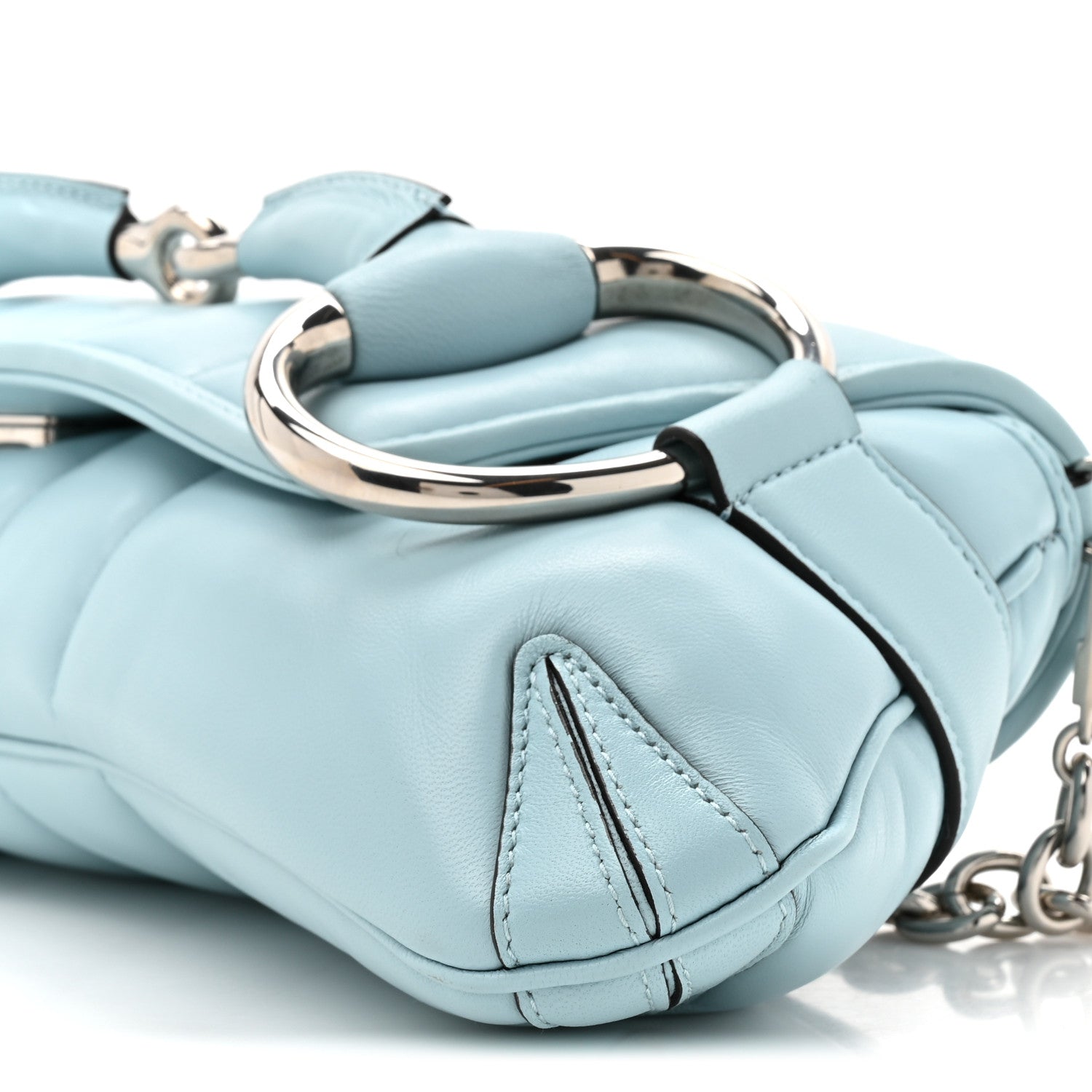 Gucci Nappa Vertical Matelasse Medium Maxi Horsebit Chain Shoulder Bag Crystal Snow 9 of 12
