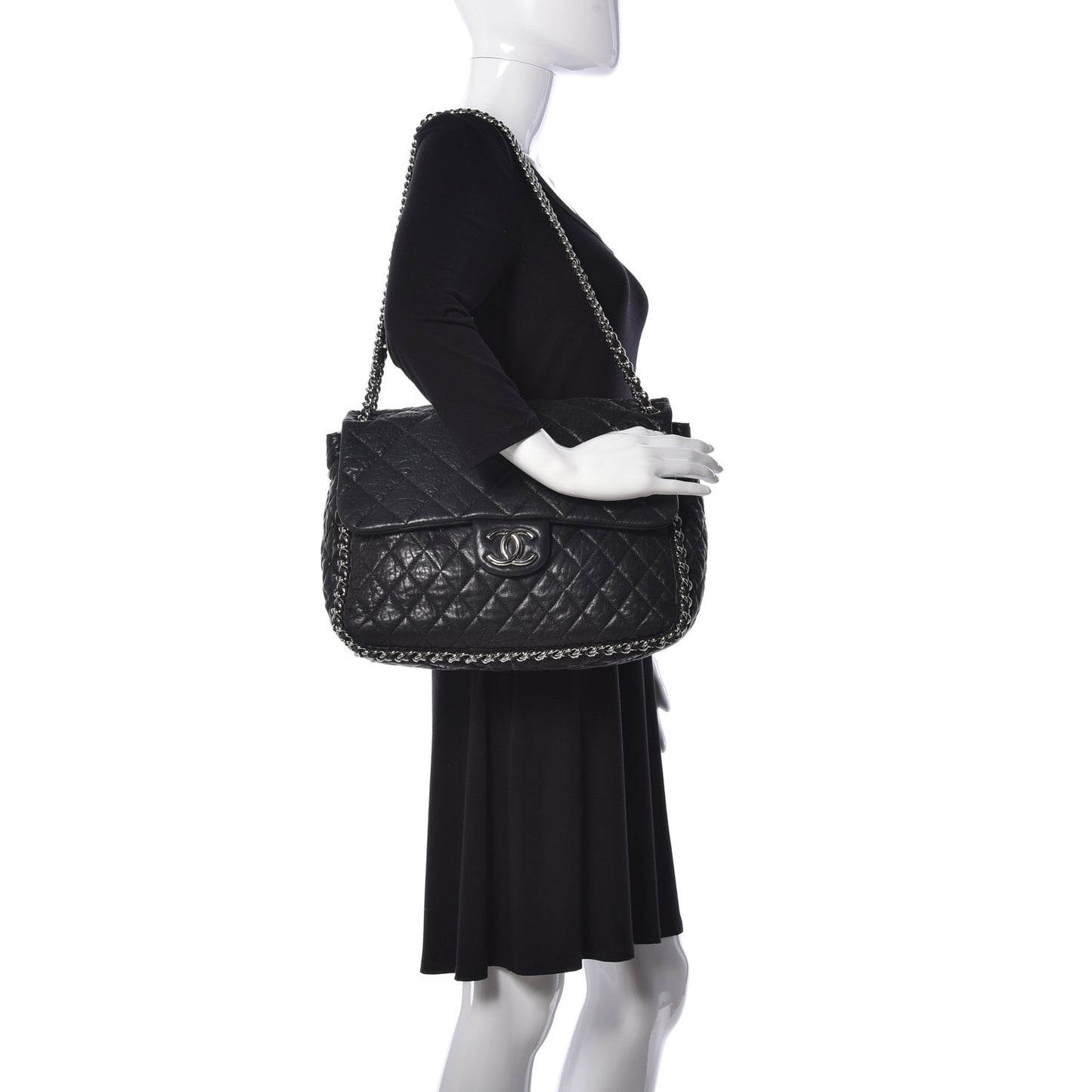 Washed Lambskin Quilted Maxi Chain Around Flap Black