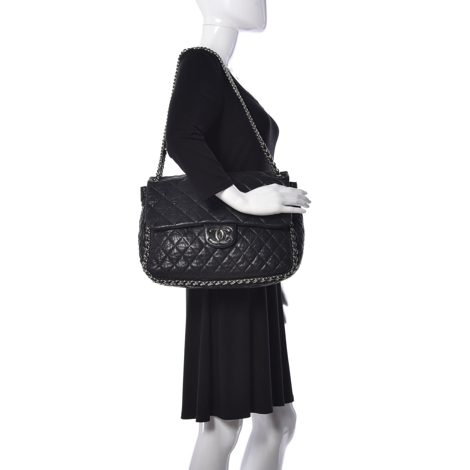 Chanel Washed Lambskin Quilted Maxi Chain Around Flap Black 2 of 9