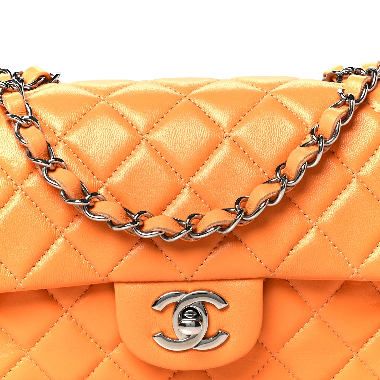 Lambskin Quilted Mini Rectangular Flap Orange