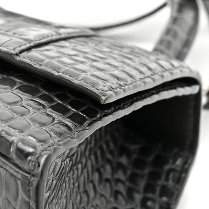 Balenciaga Shiny Calfskin Crocodile Embossed Small Hourglass Top Handle Bag Dark Grey 16 of 19