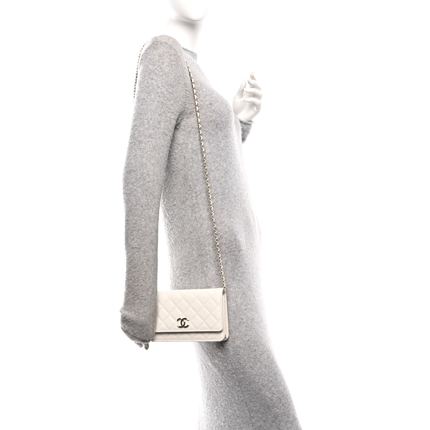 Chanel Caviar Quilted Striated CC Wallet on Chain WOC White 2 of 12