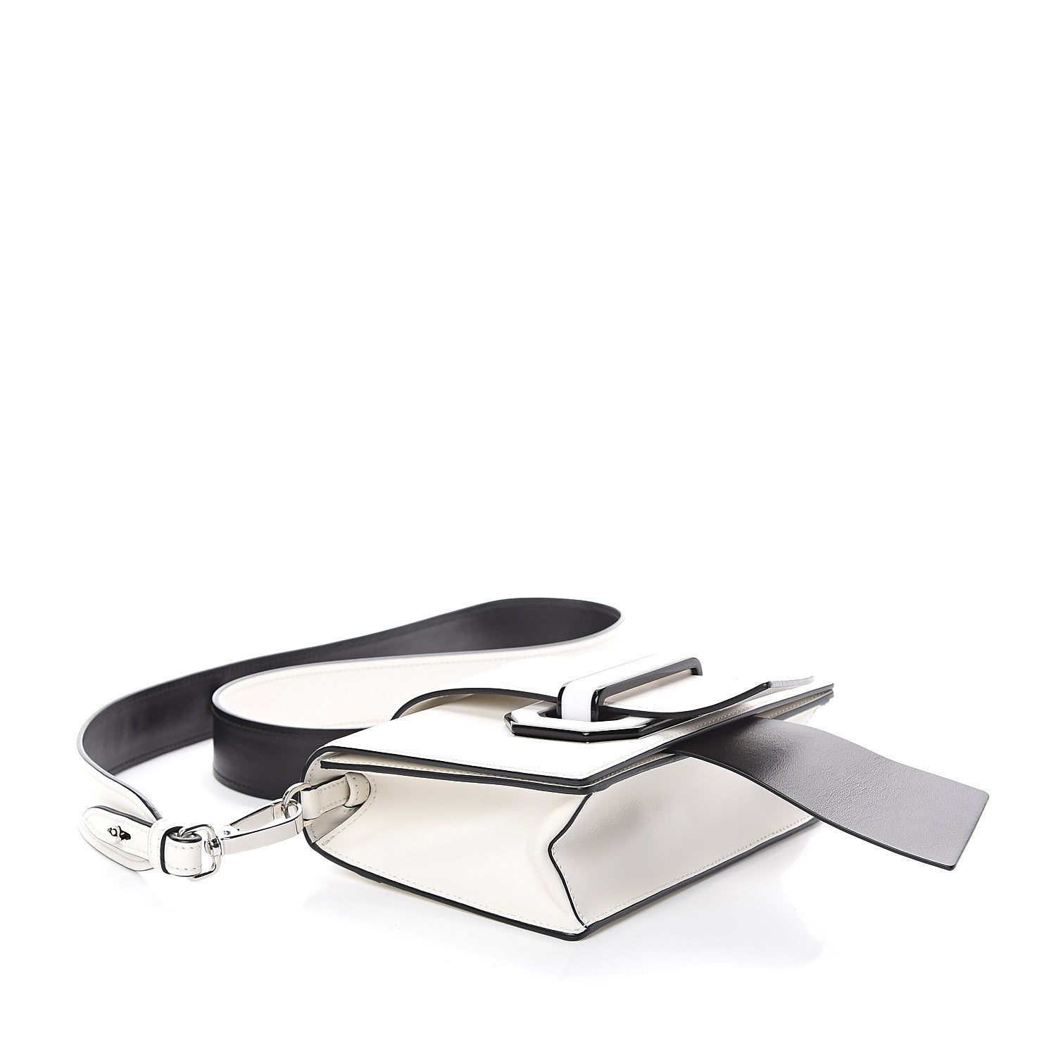 Prada City Calf Plex Ribbon Bag White Black 3 of 7