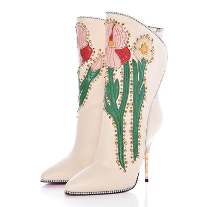 Gucci Calfskin Floral Crystal Embroidered Fosca Boots 36.5 Mystic White 3 of 11