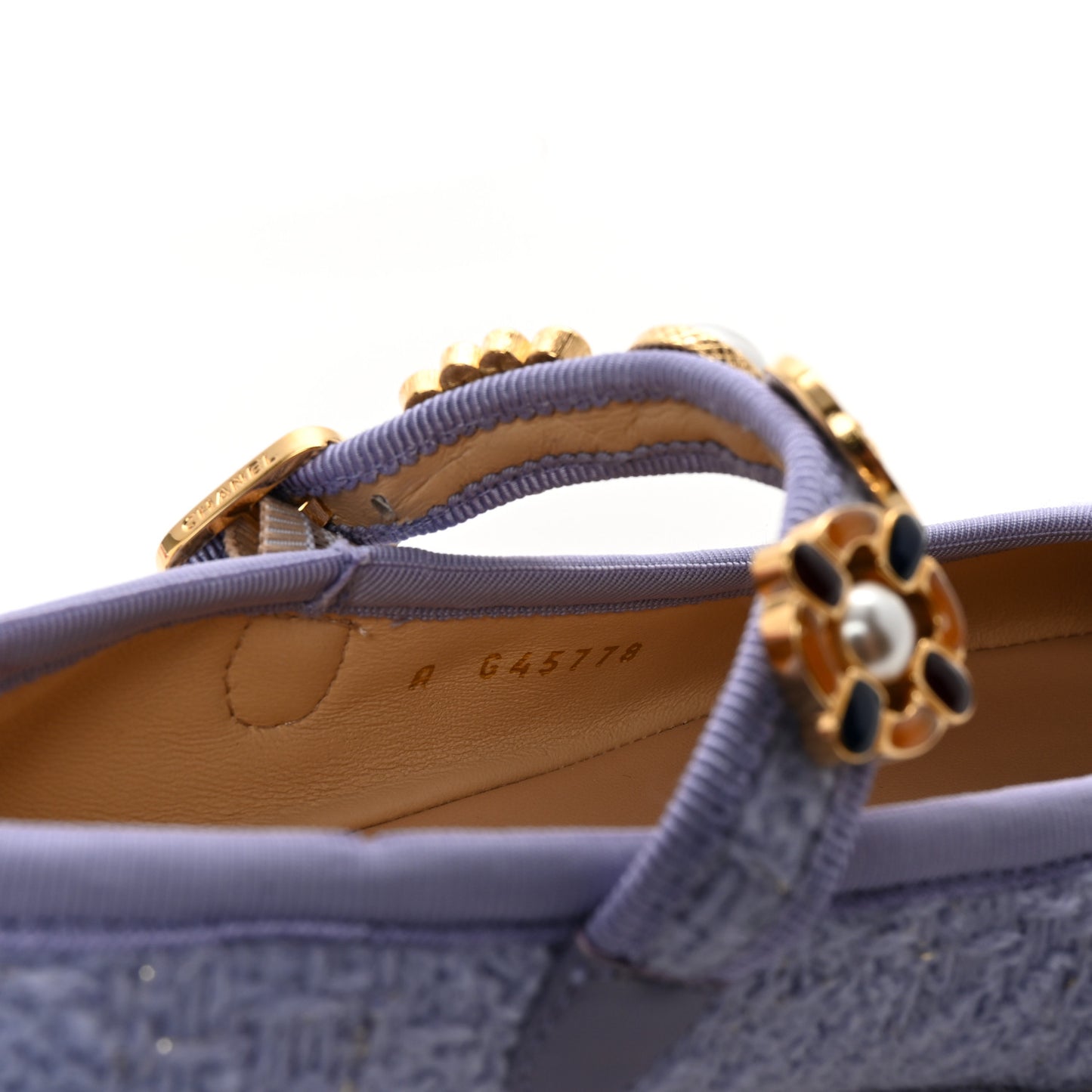 Wool Tweed Patent Mary Jane Flats 37.5 Lilac