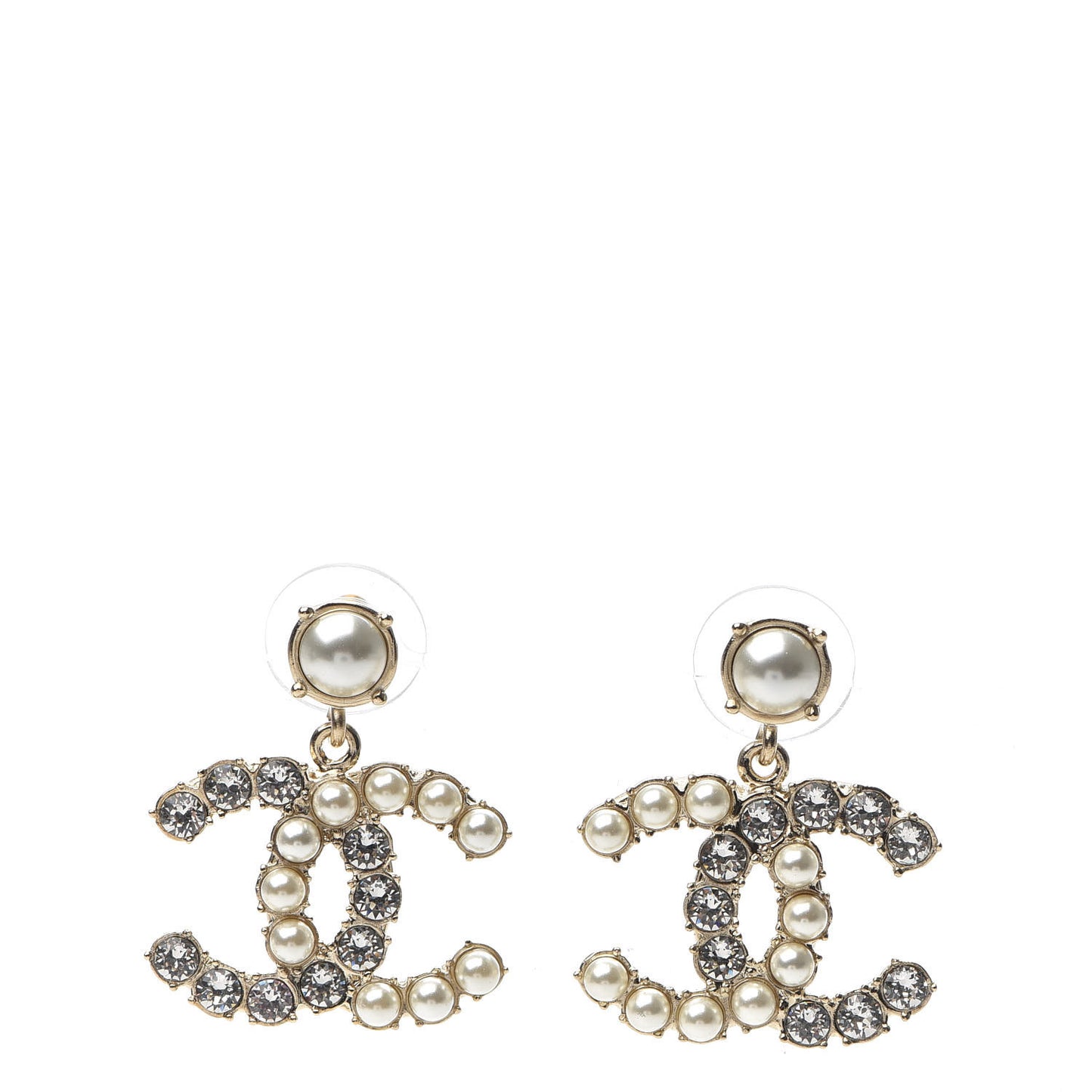 Crystal Pearl Dazzling Domino CC Drop Earrings Gold