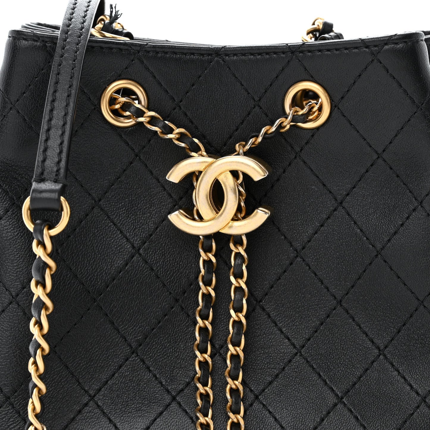 Calfskin Stitched Small Egyptian Amulet Drawstring Bag Black