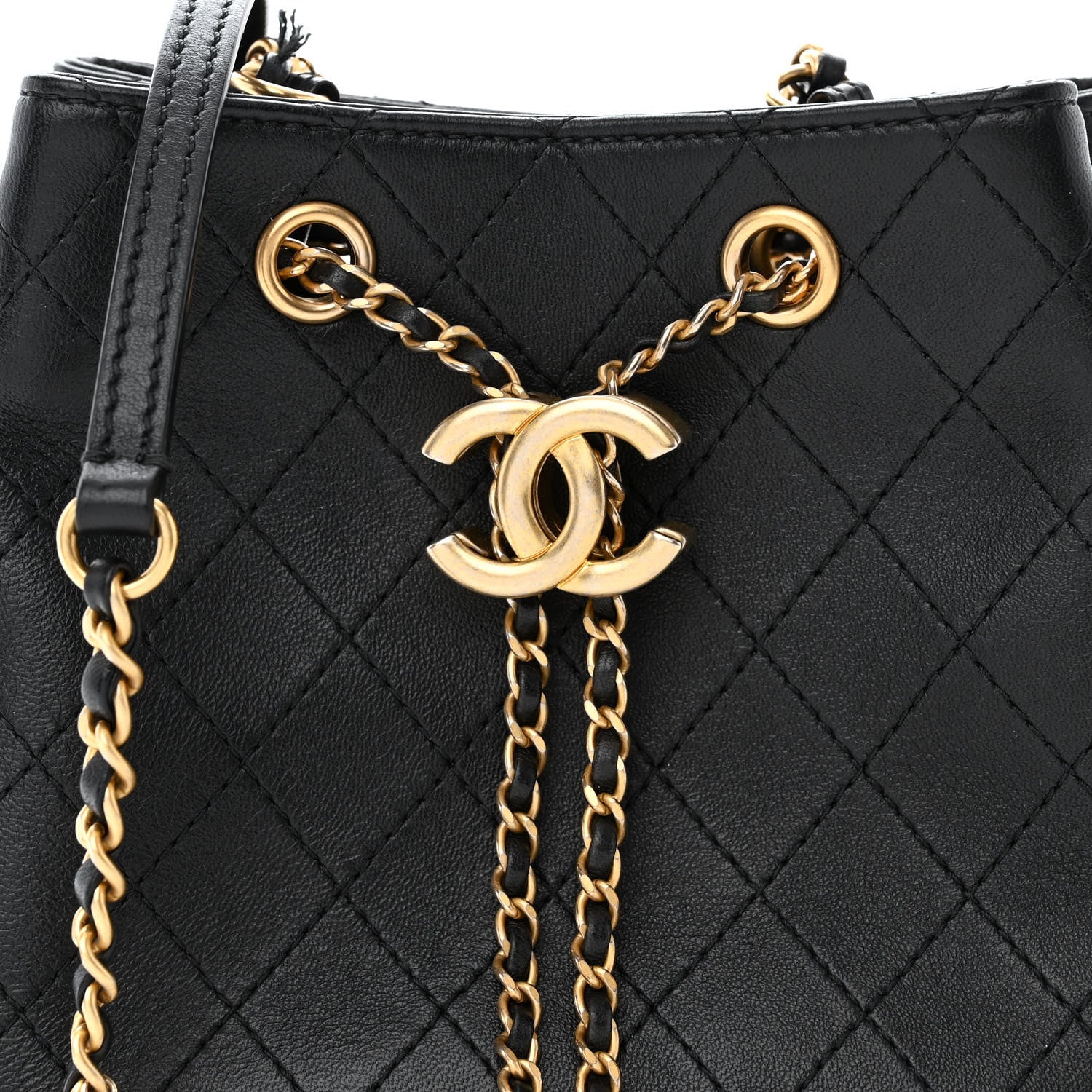Chanel Calfskin Stitched Small Egyptian Amulet Drawstring Bag Black 8 of 12