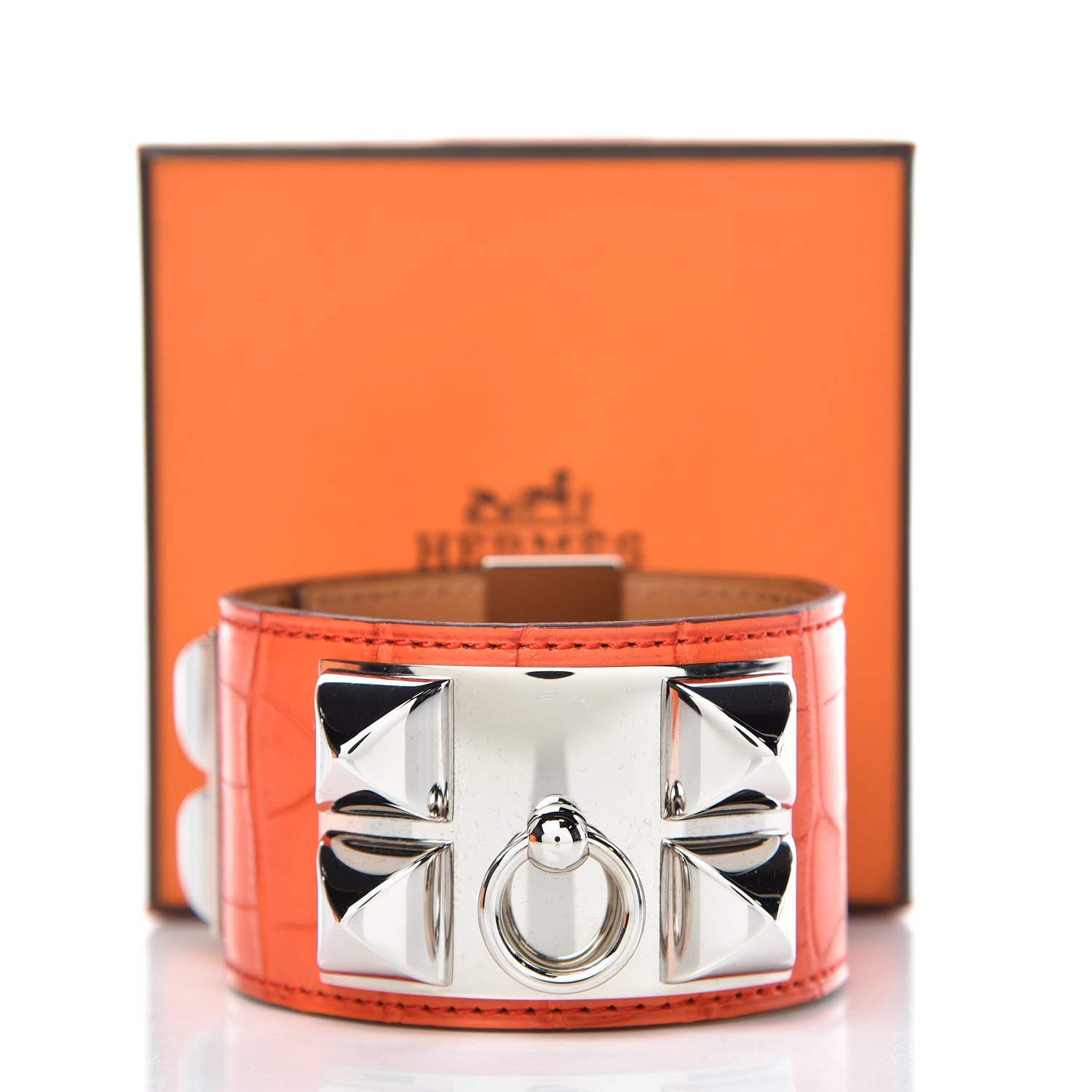 Hermes Matte Alligator Collier De Chien CDC Bracelet S Orange Poppy 4 of 6