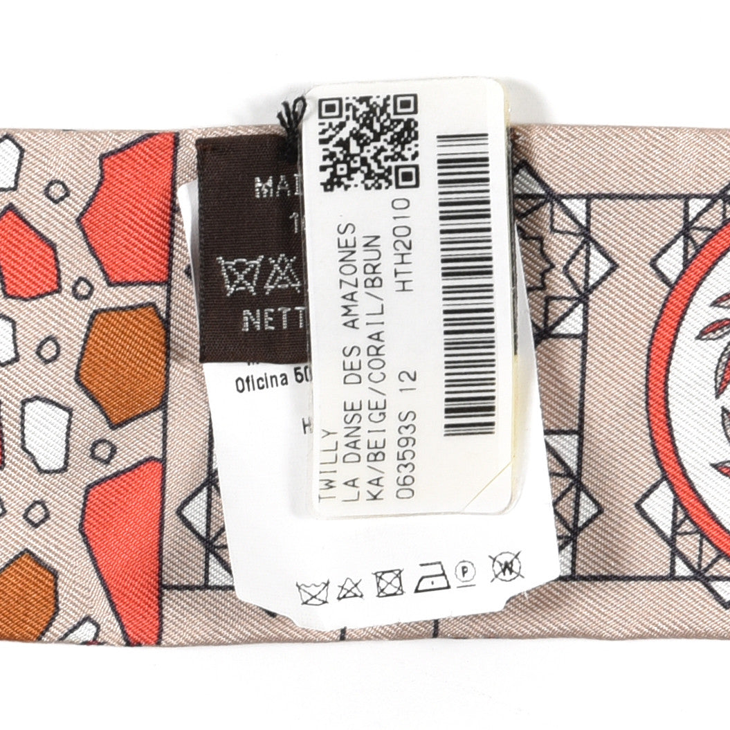 Hermes Silk La Danse Des Amazones Twilly Beige Corail Brun 4 of 4