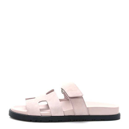 Hermes Suede Goatskin Womens Chypre Sandals 37.5 Rose Porcelaine 1 of 9