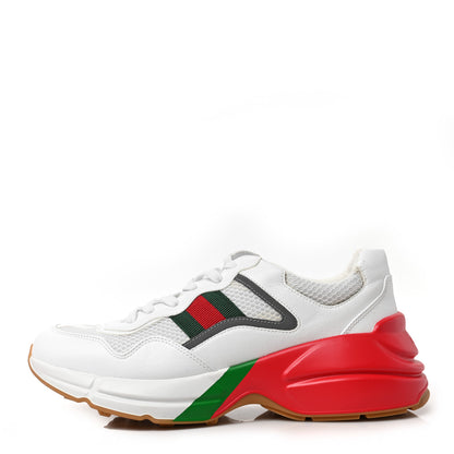 Gucci Lavaredo Eco Fabric Mesh Web Mens Rhyton Reflective Sneakers 8 Great White Green Red Silver 1 of 10