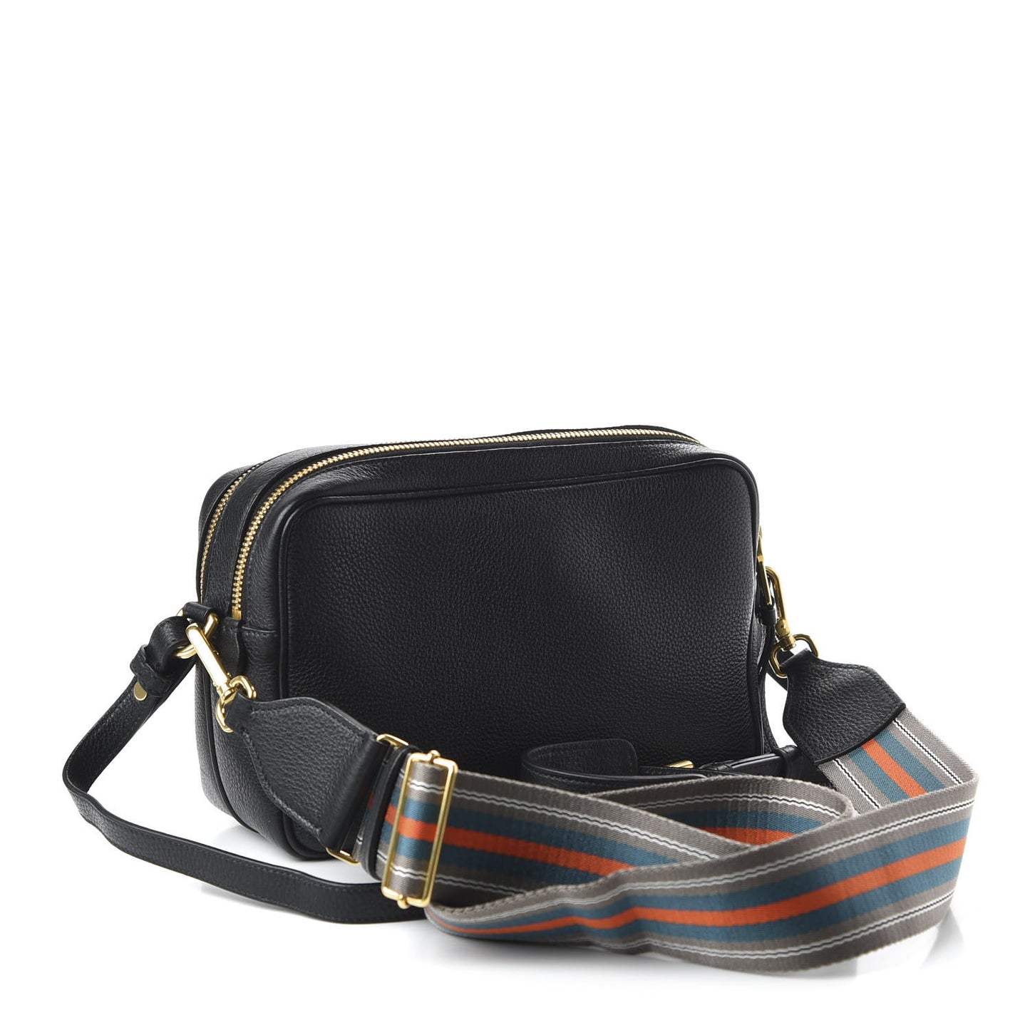 Vitello Daino Medium Double Zip Shoulder Bag Black