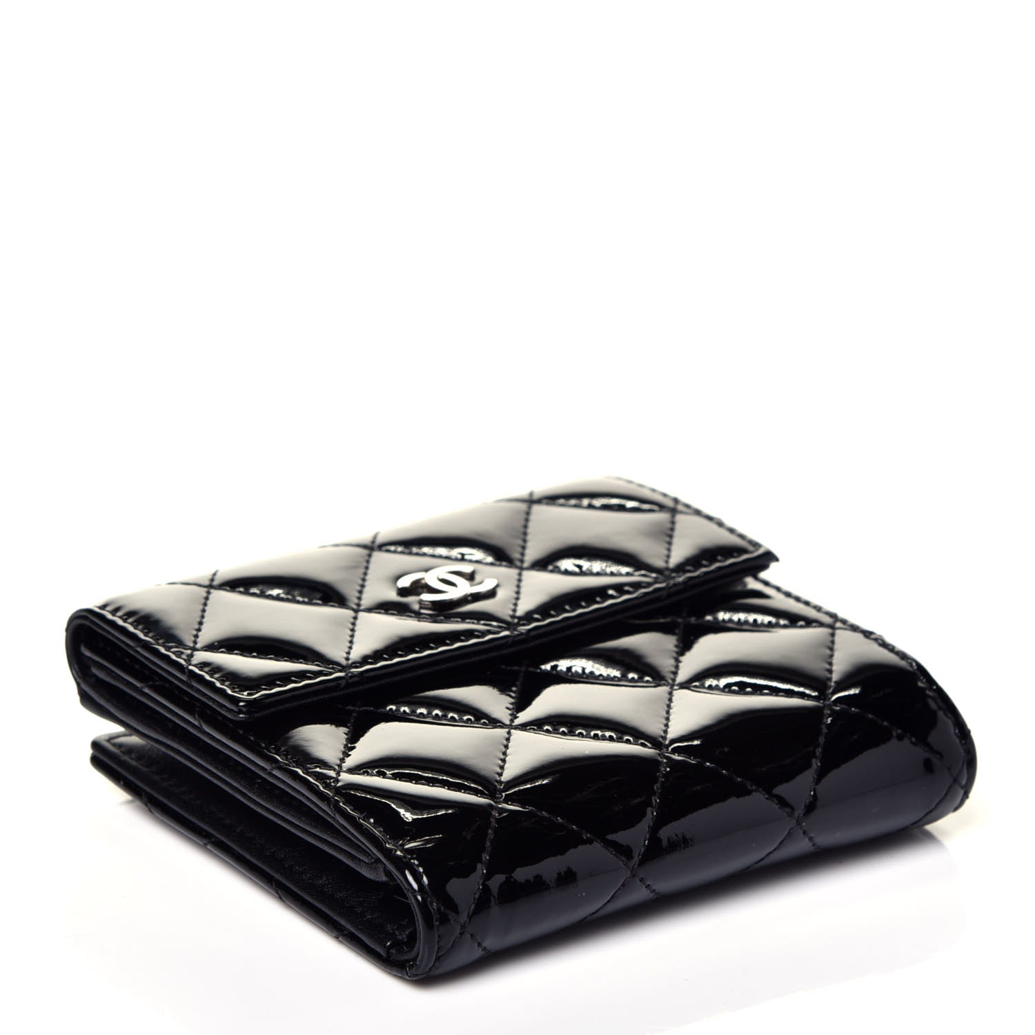 Chanel Patent Quilted Compact French Flap Wallet Black 4 of 7