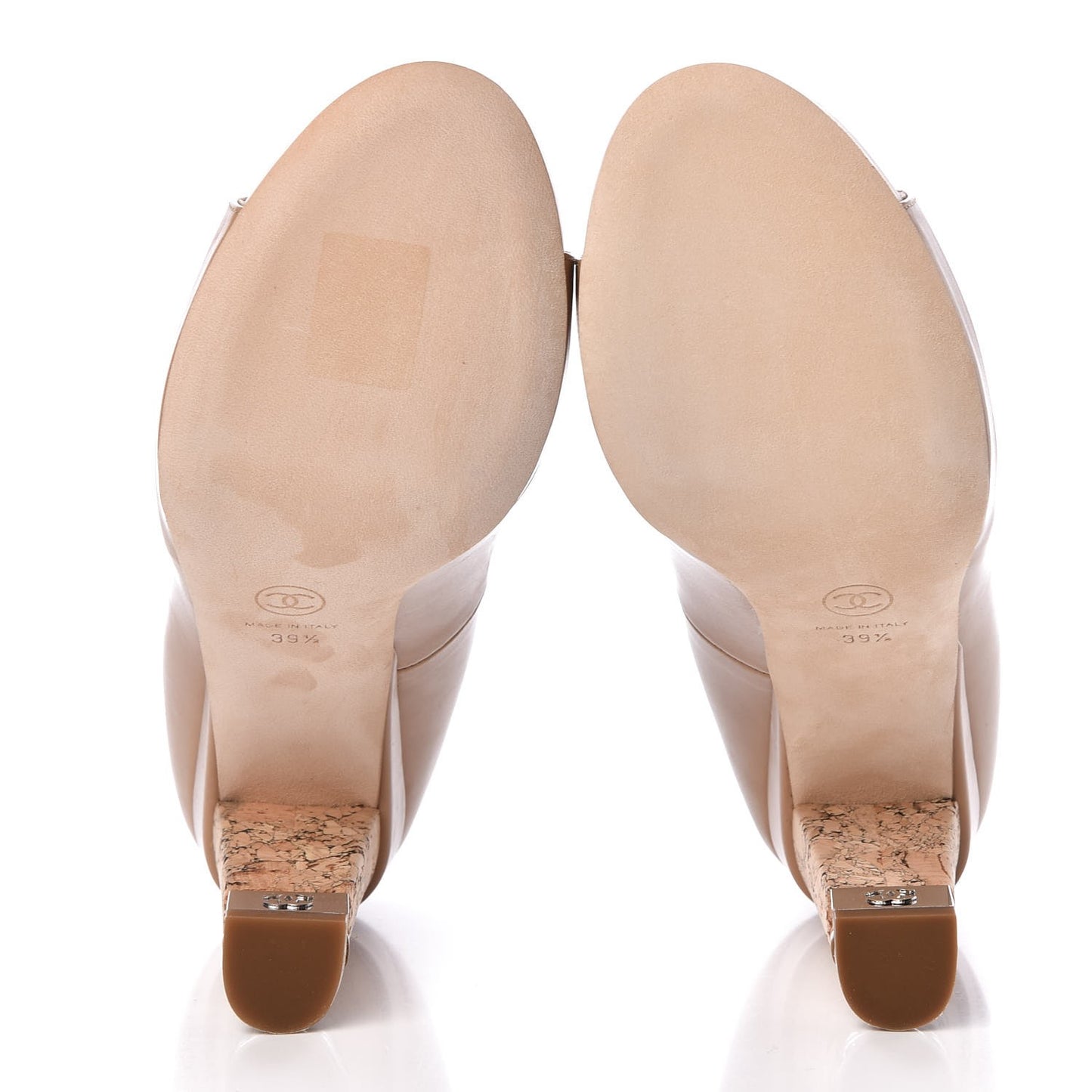 Calfskin Cork Platform Open Toe Pumps 39.5 Beige