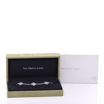 Van Cleef & Arpels 18K White Gold Chalcedony 5 Motifs Vintage Alhambra Bracelet 6 of 6