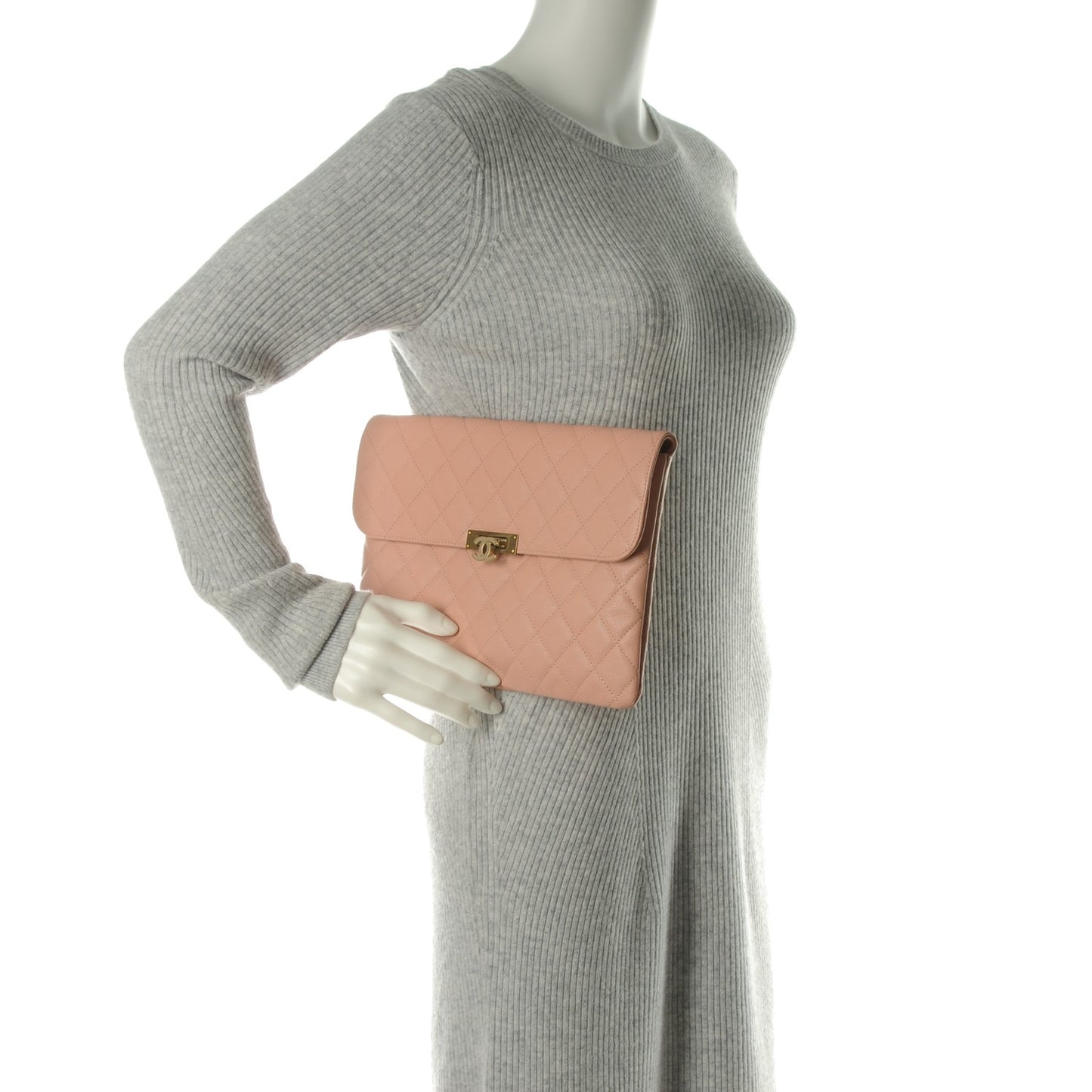 Caviar Quilted Medium Golden Class Pouch Light Pink