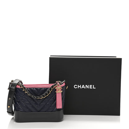 Chanel Aged Calfskin Chevron Quilted Small Gabrielle Hobo Dark Pink Navy 10 of 10
