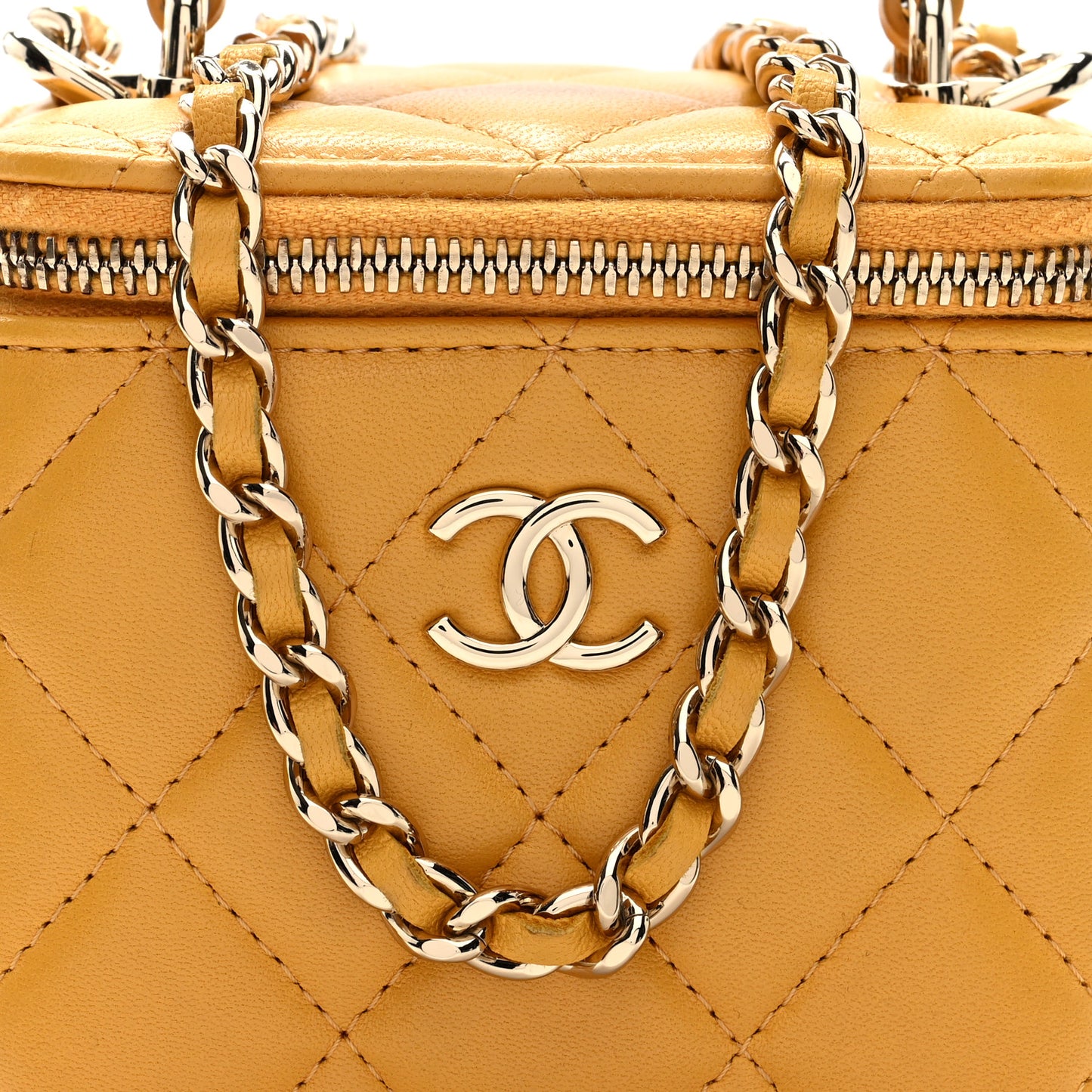 Lambskin Quilted Top Handle Mini Vanity Case With Chain Yellow