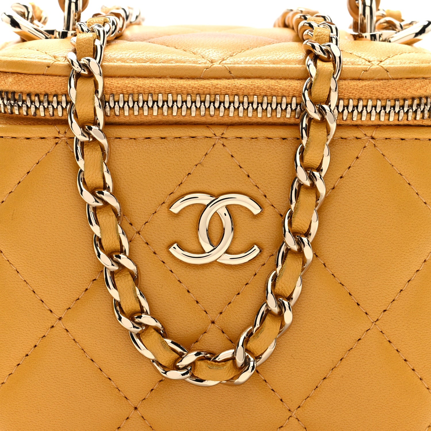 Chanel Lambskin Quilted Top Handle Mini Vanity Case With Chain Yellow 11 of 11