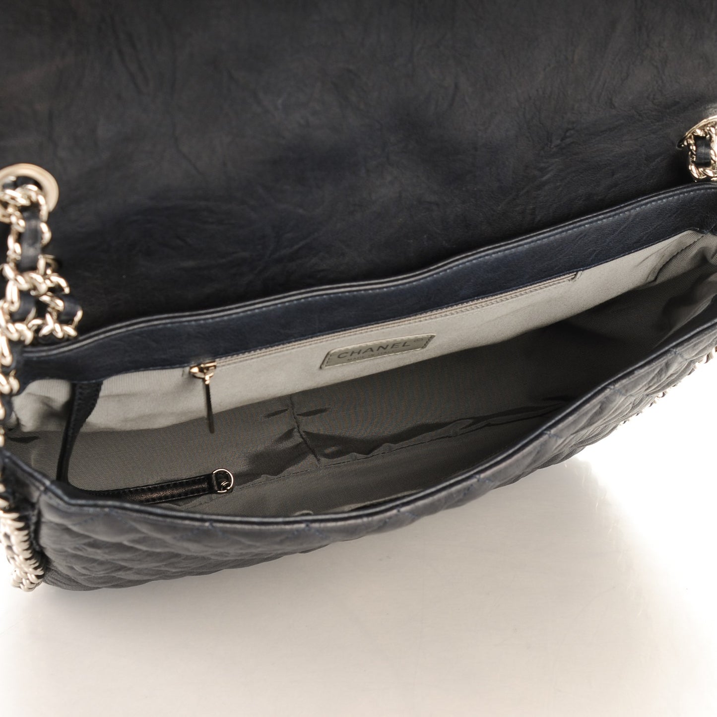 Crumpled Lambskin Quilted Maxi Chain Around Flap Navy