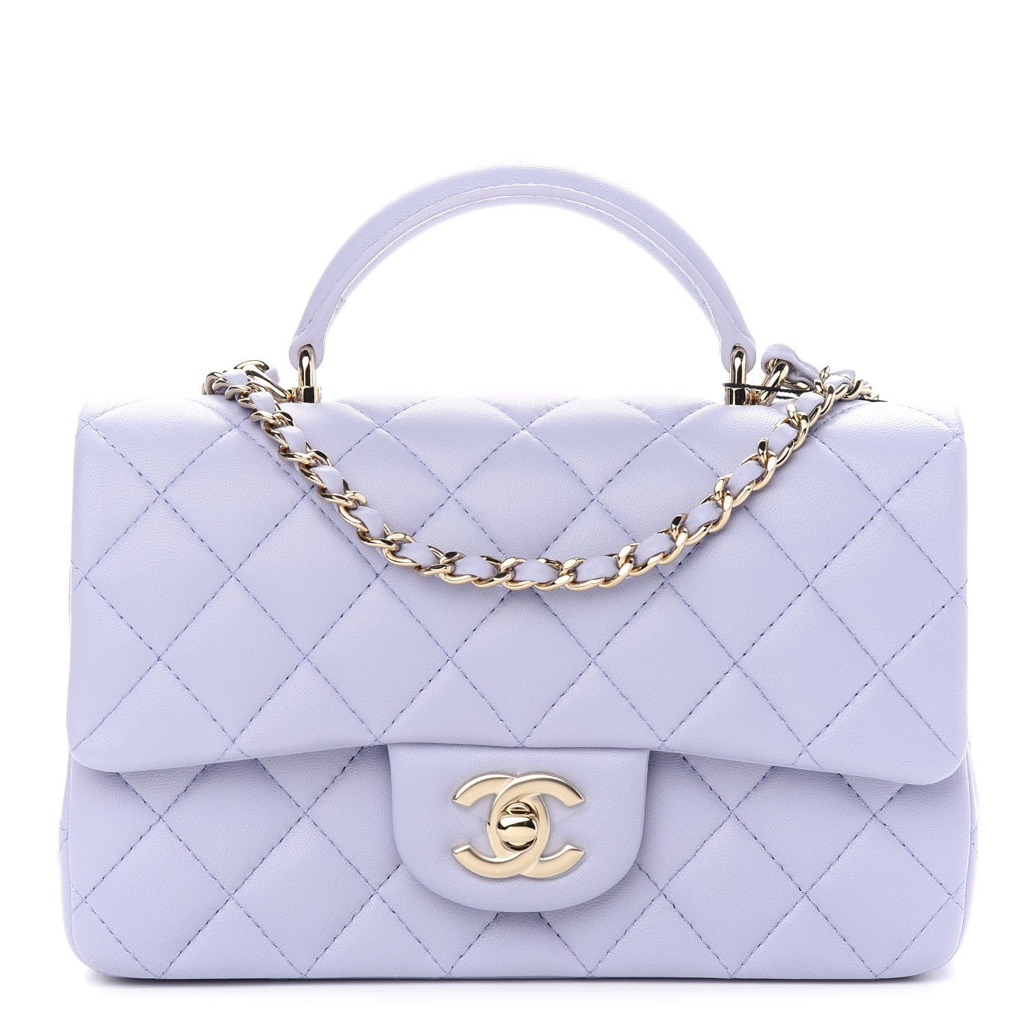 Chanel Lambskin Quilted Mini Top Handle Rectangular Flap Light Purple 1 of 9