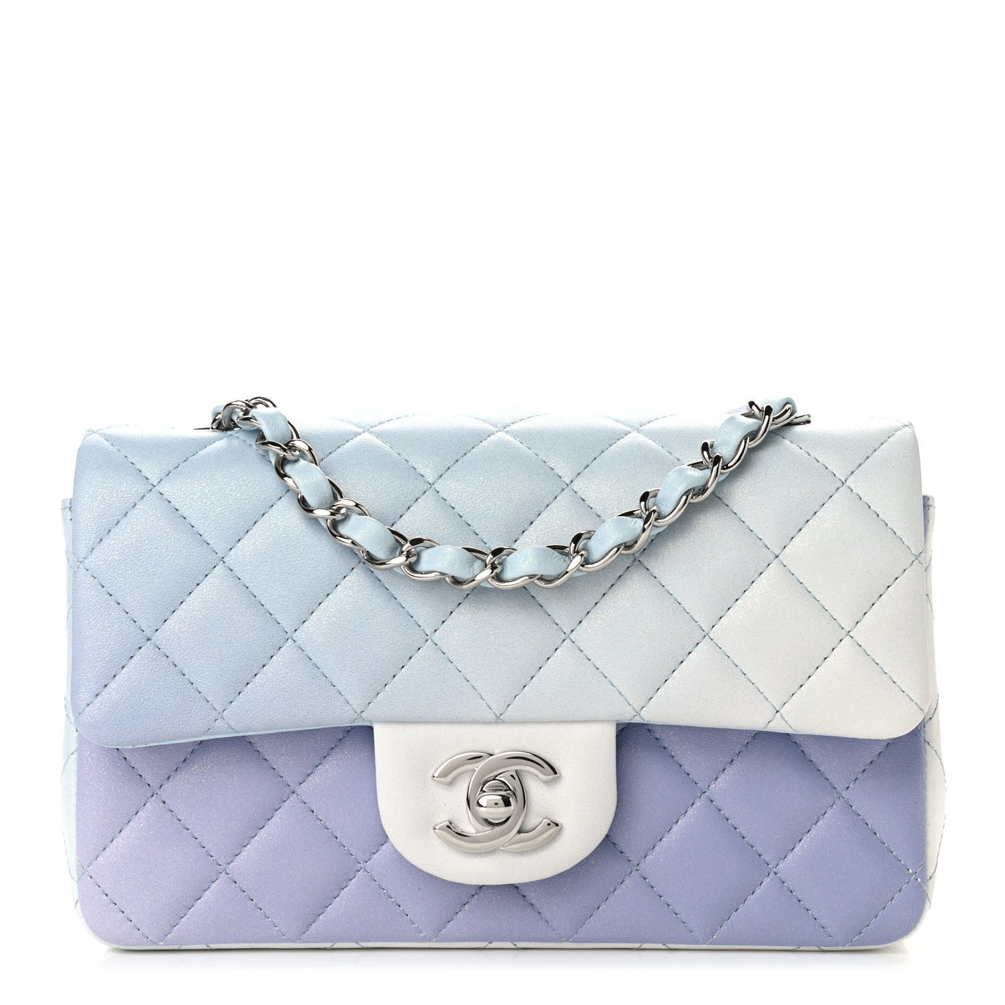 Perforated Lambskin Quilted Mini Rectangular Flap Light Blue Light Purple White