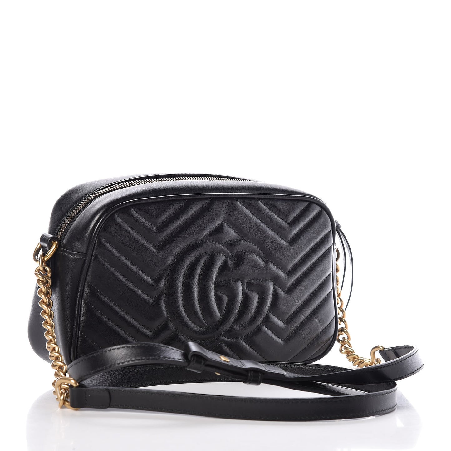Calfskin Matelasse Small GG Marmont Chain Shoulder Bag Black