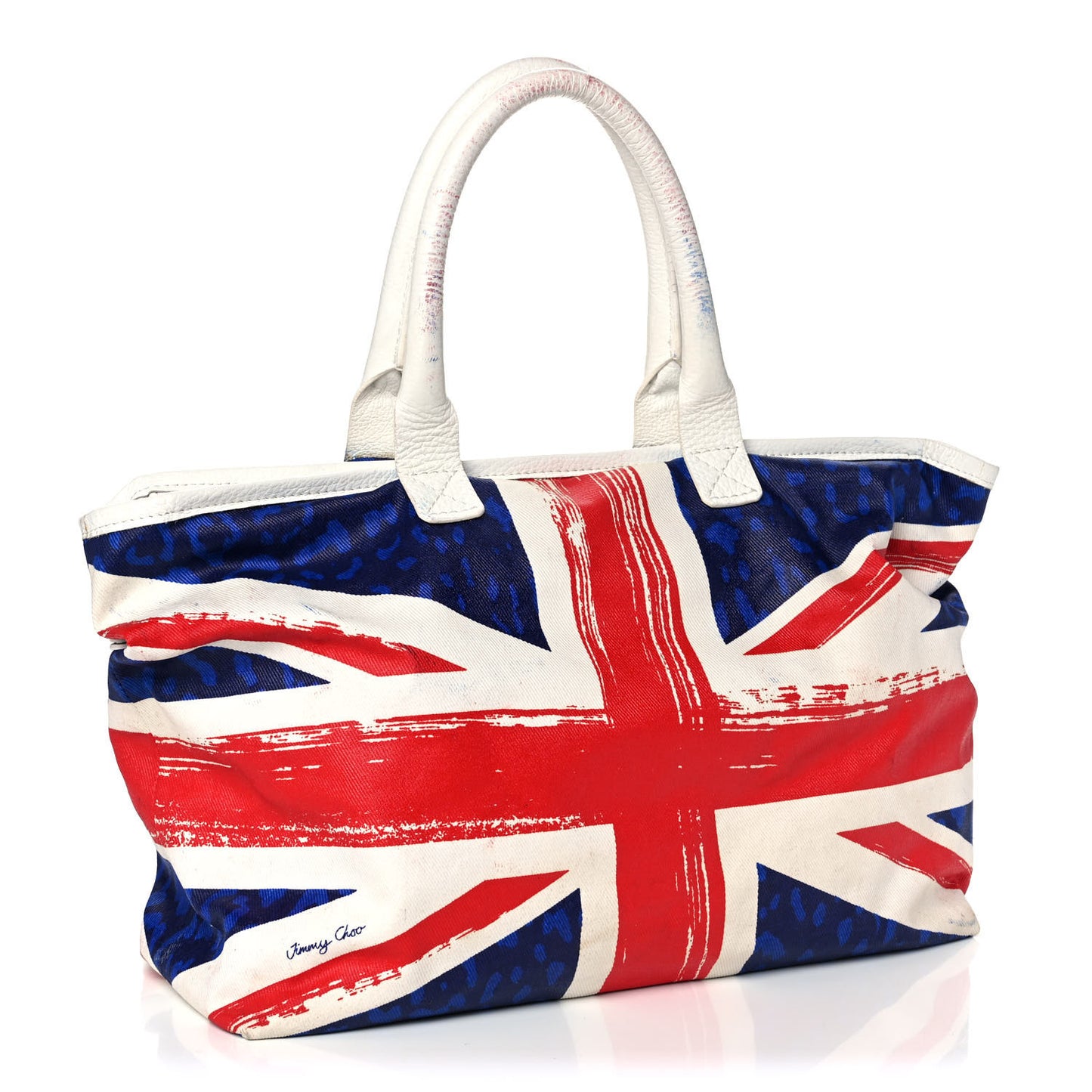 Denim Calfskin Studded Union Jack Print Tote