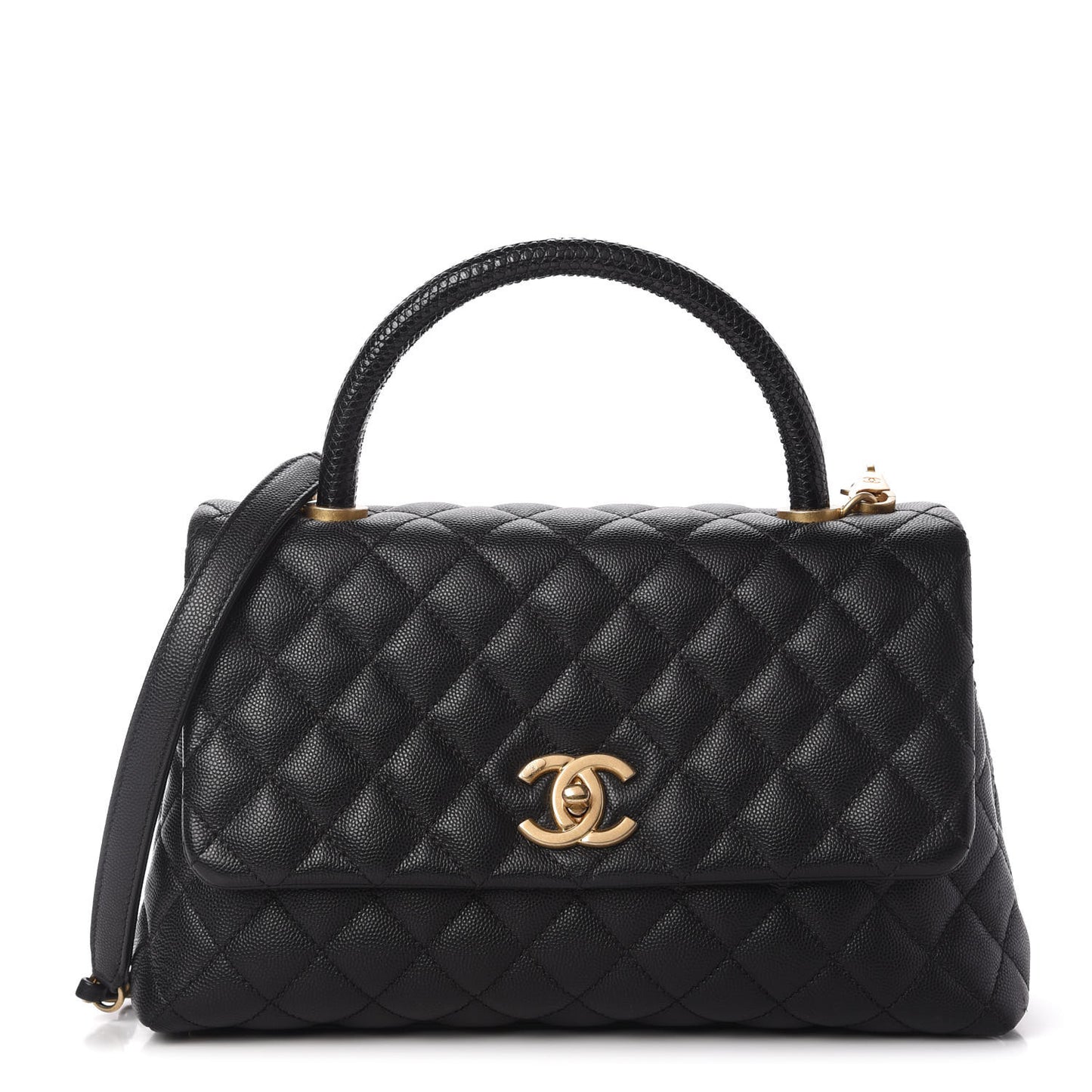 Caviar Lizard Embossed Quilted Small Coco Handle Flap
