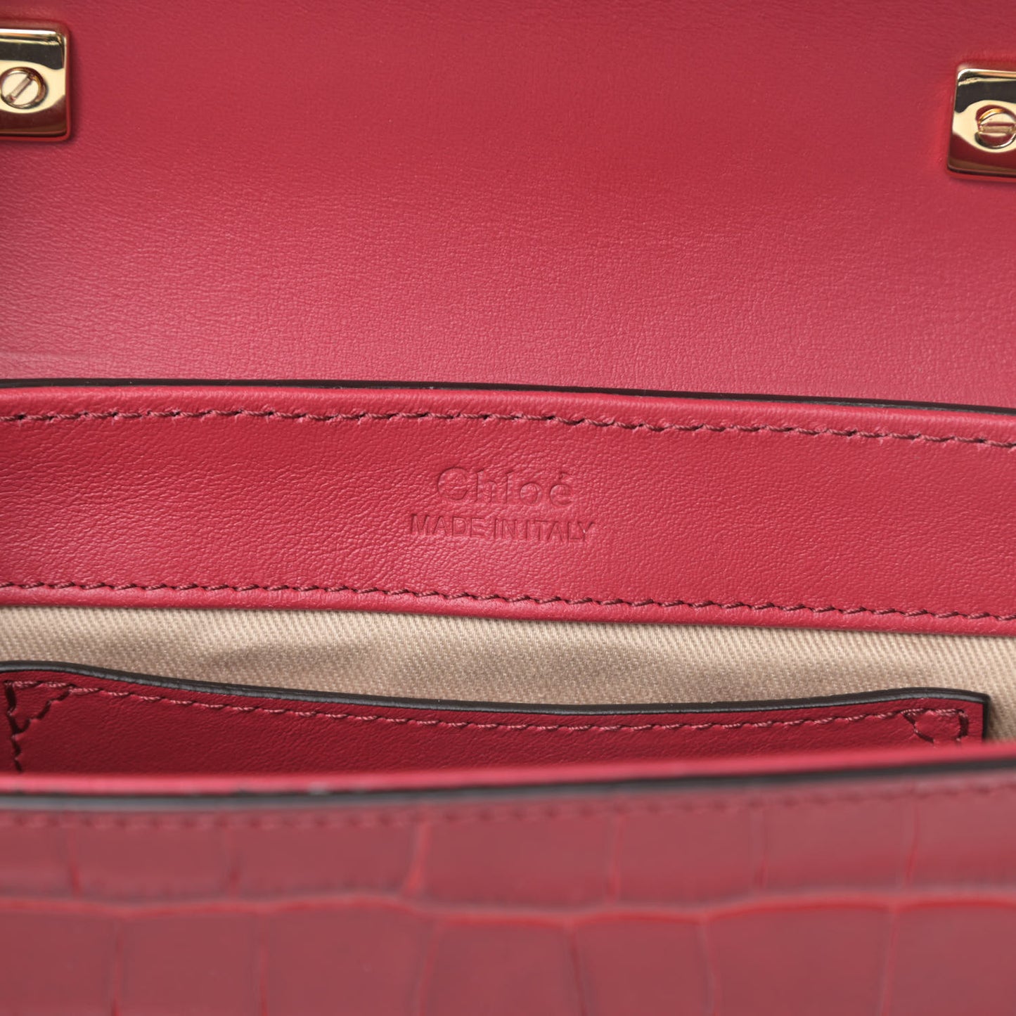 Calfskin Crocodile Embossed Mini C Double Carry Dusky Red