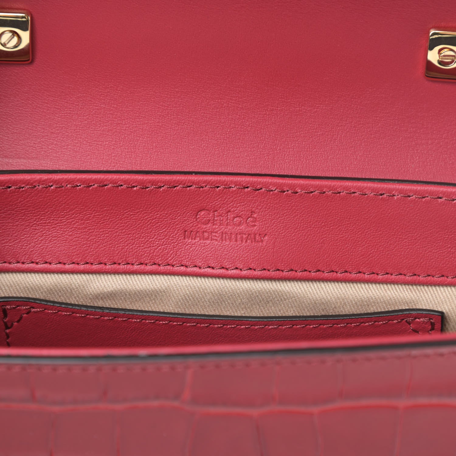 Chloe Calfskin Crocodile Embossed Mini C Double Carry Dusky Red 6 of 10