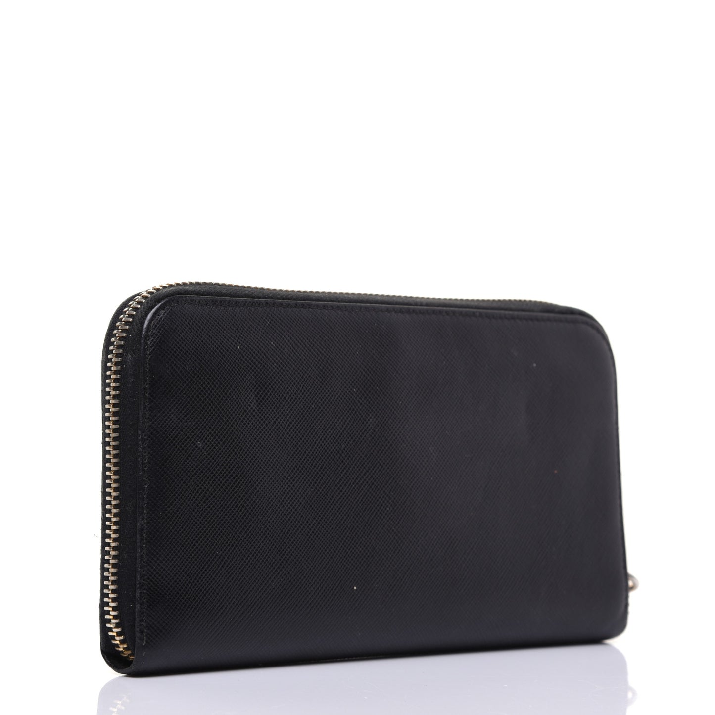Saffiano Metal Zip Around Wallet Black