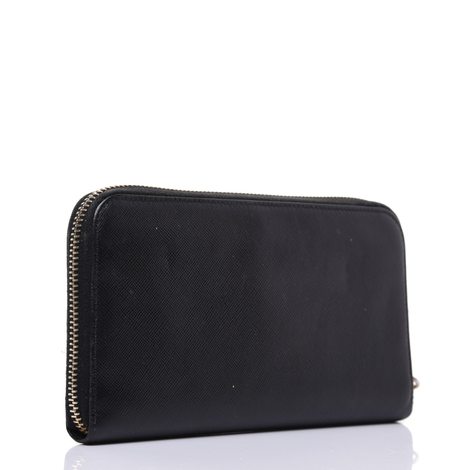 Prada Saffiano Metal Zip Around Wallet Black 3 of 14