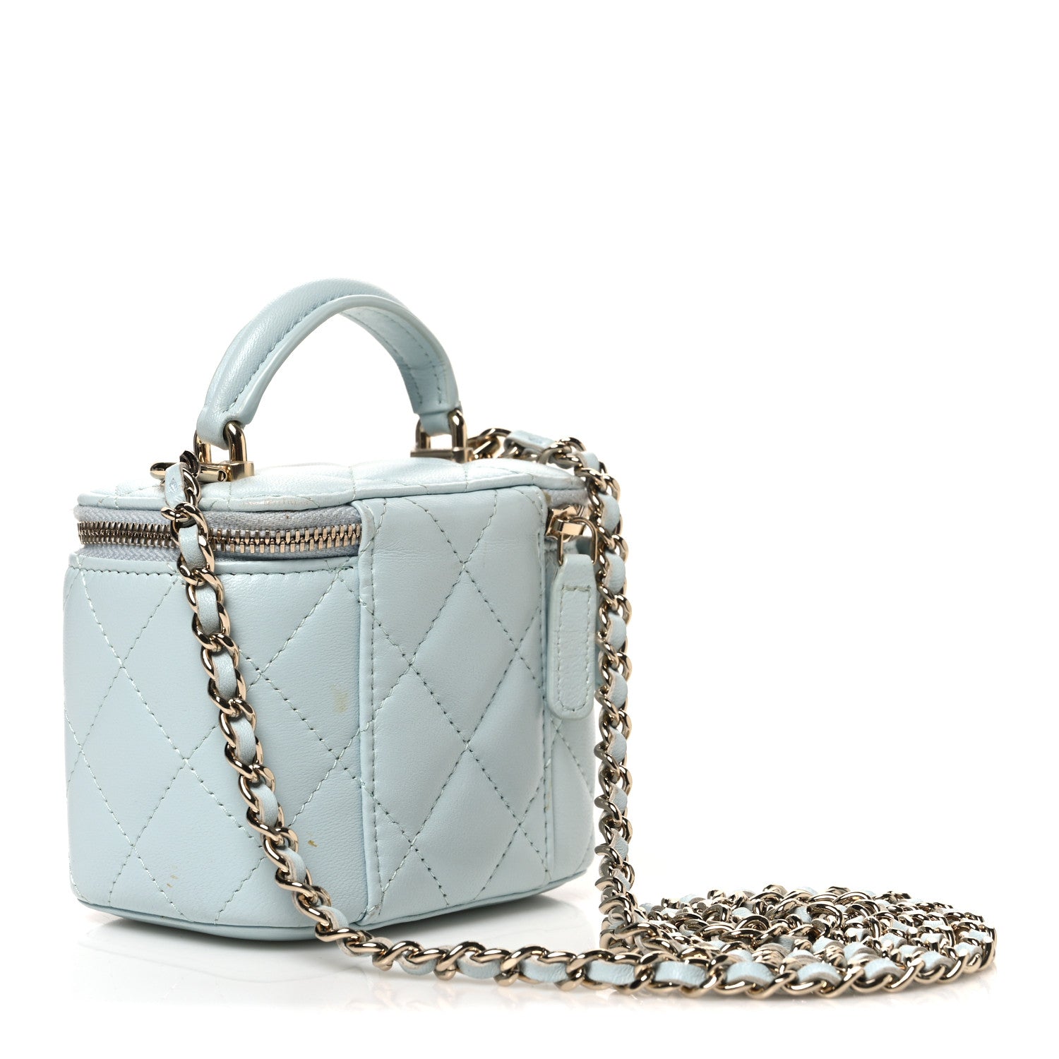 Chanel Lambskin Quilted Top Handle Mini Vanity Case With Chain Light Blue 3 of 12