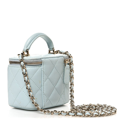 Chanel Lambskin Quilted Top Handle Mini Vanity Case With Chain Light Blue 3 of 12