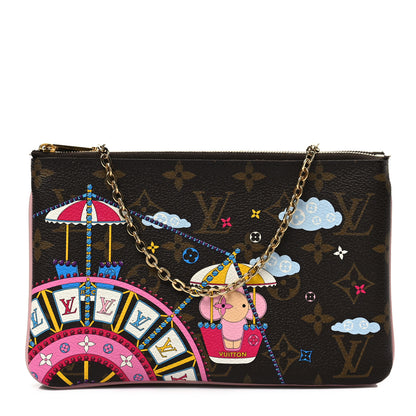 Louis Vuitton Monogram 2020 Christmas Animation Big Wheel Double Zip Pochette Rose Ballerine 1 of 7