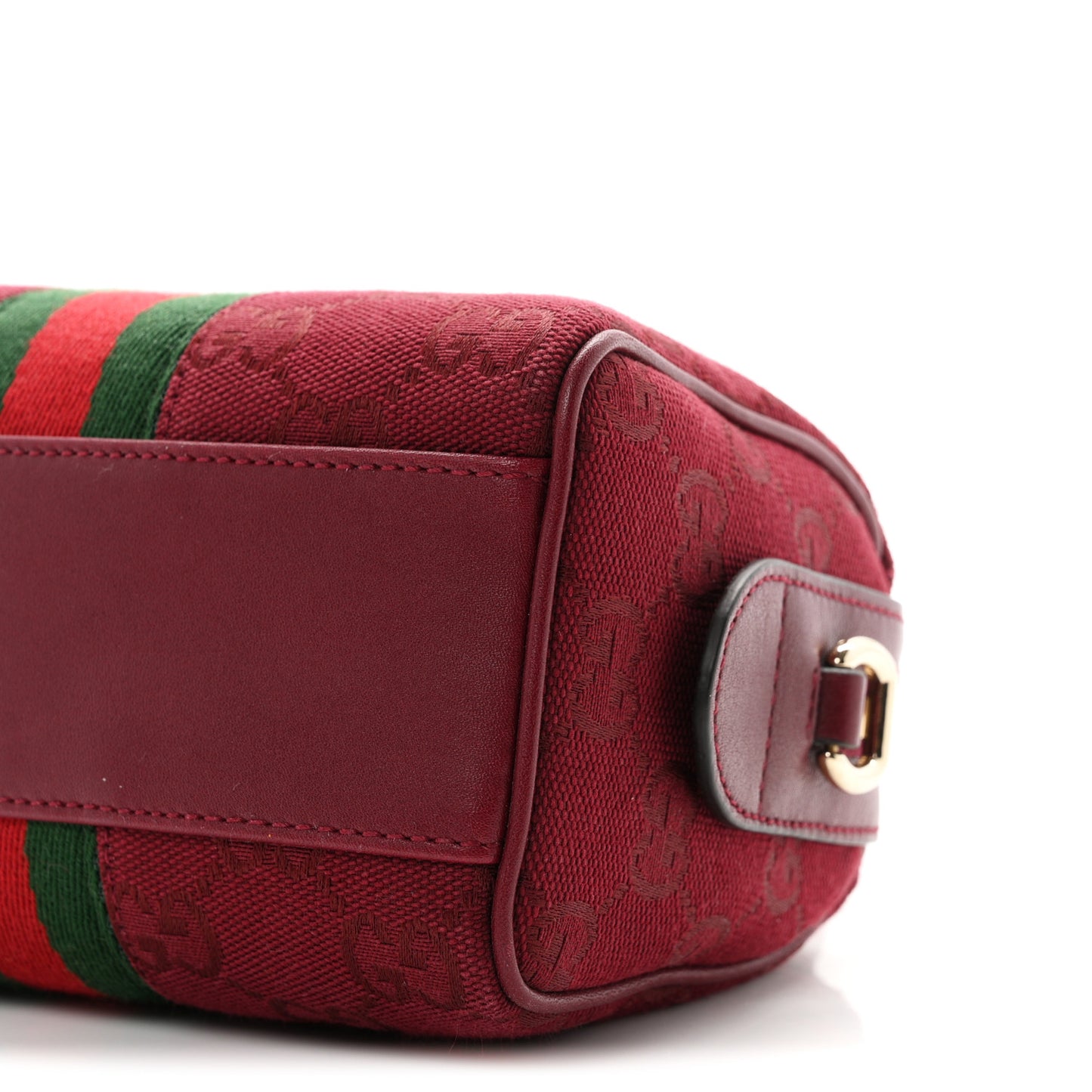 GG Supreme Monogram Textured Dollar Calfskin Web Super Mini Ophidia Top Handle Bowler Bag Rosso Ancora
